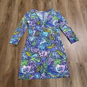 Lilly Pulitzer 100% Pima Cotton 3/4 Sleeve Small Christie Cattitude Cat Dress